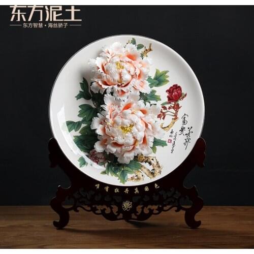 Clay ceramic flower hanging plate decoration home living room TV cabinet wine cabinet Bogu frame decoration gift