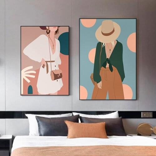 Canvas Art Painting Nordic Fashion Vintage Girl Wall Art Poster Print Modern Home Decor Picture Living Room Wall Decor