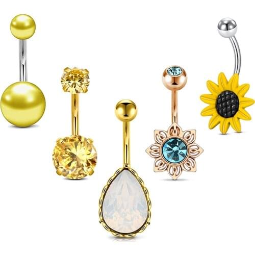 14G Vintage Belly Button Rings Surgical Stainless Steel Belly Rings Navel Barbell Pack for Women Girls 10mm Belly Piercing Bar
