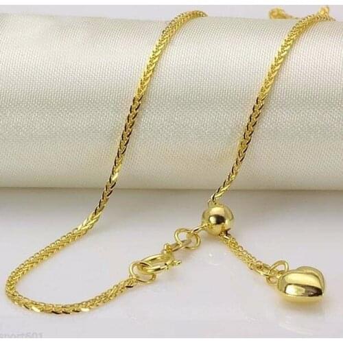 BEST GIFT AU750 Yellow Gold Necklace / Adjustable wheat Chain /17.7L 2.5g