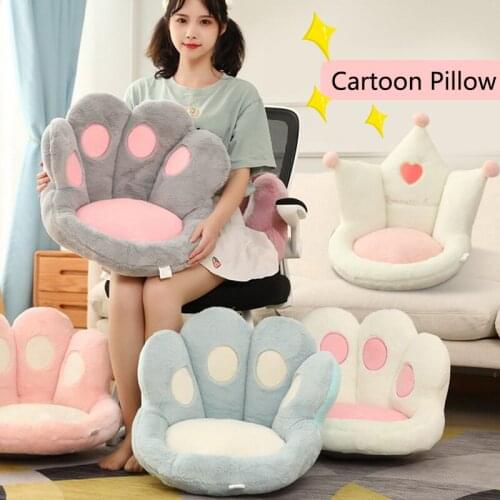 Lovely Cat Paw Plush Seat Cushion Indoor Floor Stuffed Pillow Sofa Colorful Cute Crown Shape Decor Cushion Thick Stool Kids Gift