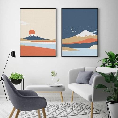 Minimalist Abstract Mountain Sun and Moon Canvas Painting Wall Art Nordic Posters and Prints Wall Pictures for Living Room Decor