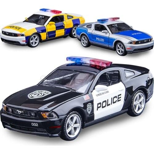 1/32 Alloy Ford Mustang GT Police Model Toy Car Die Cast Pull Back Sound Light Toys Vehicle For Children Kids Gift