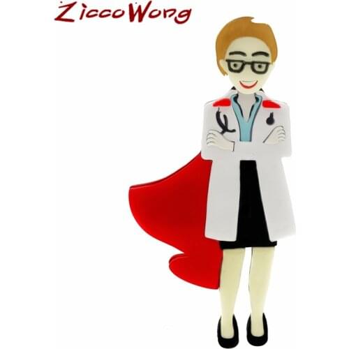 ZiccoWong Fashion Doctor Girl Shape Brooch Pins For Women Acrylic Red Cape Woman Doctor Badges Lapel Coat Bag Jewelry Gift