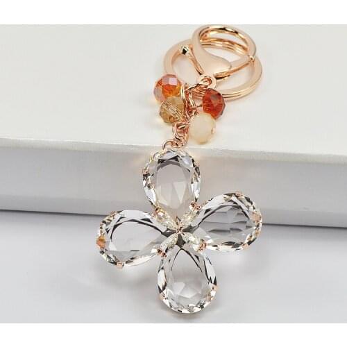 Fancy&Fantasy Fashion Lucky Clover Crystal Clear Keychain Car Key Ring Bag Charm Key Holder Key Chains women Friend Gift