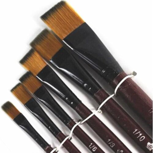 6Pcs Nylon Brown Hair Wooden Handle Different Size Watercolor Acrylic Oil Paint Brush Set For Drawing Painting Art Supplies
