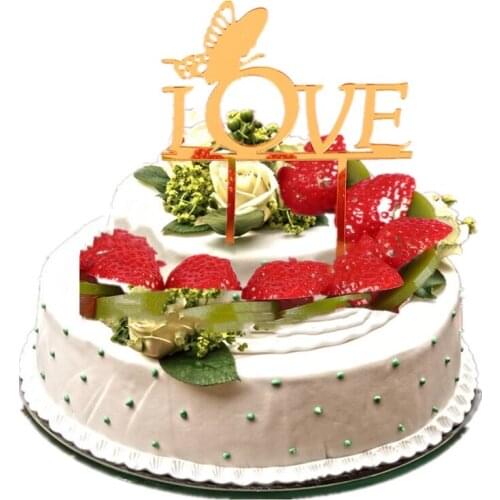 New love Happy Birthday Cake Topper Pink gold Acrylic Birthday party Wedding Dessert decoration Cake topper For Baby Shower gift