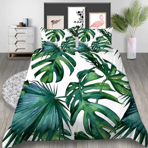 Thumbedding Palm Leaf Bedding Set King Size Fresh White Duvet Cover Nature Queen Twin Full Single Double Unique Design Bed Set