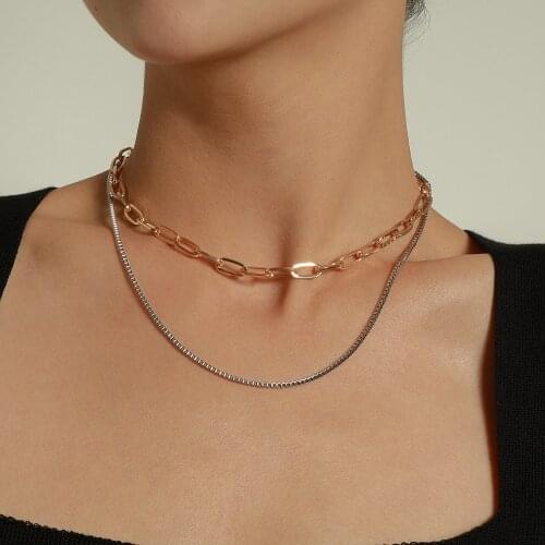 Gold Color Choker Necklaces Silver Color Box Chain Clavicle Chain Double Chains Layered Necklace 2021 Fashion Jewelry Simple New