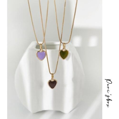 PerisBox Colorful Enamel Heart Pendant Necklaces For Women Long Love Box Chain Necklace Summer Romantic Candy Color Necklaces