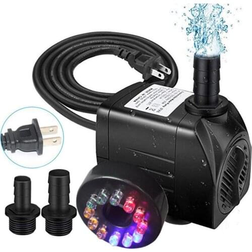 Submersible Water Pump 220V/16W 5ft Cord Water Pump with LED Light for Fish Tank Pond Aquarium