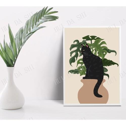 Cat Print, Cat and Houseplants Print, Houseplant Art, Black Cat Illustration, Black Cat Print, Houseplant Illustration