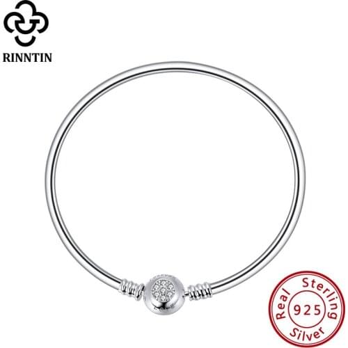 Rinntin 100% Sterling Silver 925 Bracelets AAAA Zircon Glittering Mellow Female Chain For Beads Charms Pendant Ornaments TCBB03