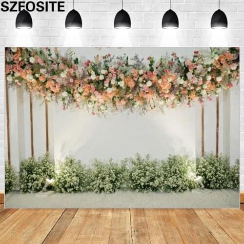 Romantic Flowers Wall Bride Groom Church Engagement Party Decoration Background Photography Studio Wedding Photos Vinyl Backdrop