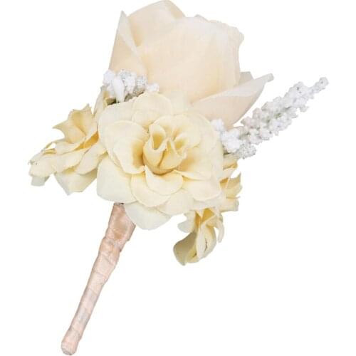 Handmade Artificial Flower, Boutonniere Silk Men Corsage, Bouquet Decorative Rose Crafts For Wedding Party Suits Accessory