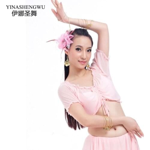 The Most Popular Imported Water Yarn Exercise Clothes Shirt Belly Dance 14Color Water Yarn Wrinkled Short-sleeved Shirt