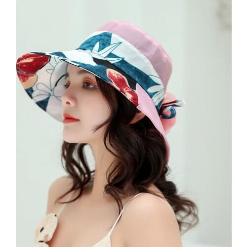 New Summer Sunblock Gentle Lady Korean Version Folding Sun Hat Matching Color Floral Breathable Large Brim Bucket Glacier Hats