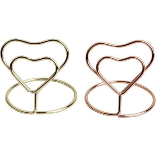 Wedding Banquet Heart Shape Place Memo Card Holder Wire Table Number Holders with Base LX1012
