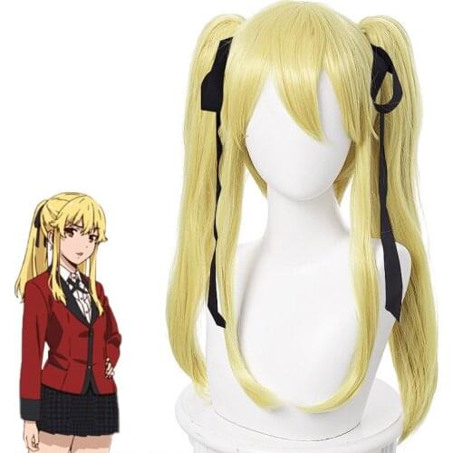 Light Golden Fashion Compulsive Gambler Mary Saotome Wig Synthetic Hair Cosplay Wigs + 2 Clip on Ponytails