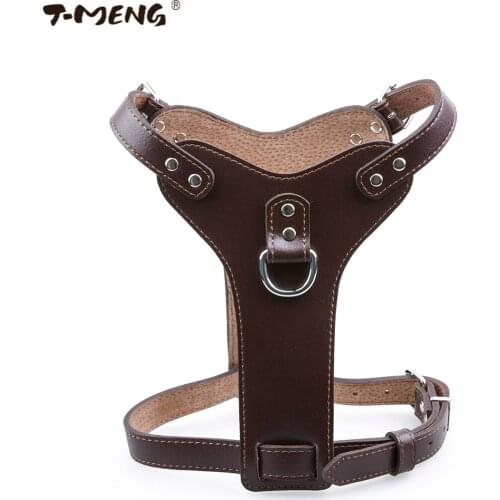 T-MENG Brand Pet Products Genuine Leather Dog Harness For Small Medium Large Pets Professional K9 Dog Collar Hand Chest Straps M