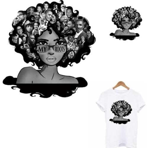 My Roots Thermo Heat Transfer Strips Sticker On Clothes DIY Women T-Shirt Iron On Patches For Clothing Black Girl Applique Decor