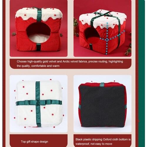 Breathable Beautiful Lovely Dogs Cats Warm Bed Skin-friendly Dogs Bed Christmas Gift Box Shape Pet Product