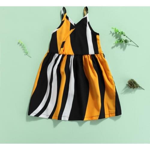 Little Girl’s Summer Casual Suspender Dress Newest Fashion Stripe V-neck A-line Princess Dress Outfit Summer Baby Girl Clothes