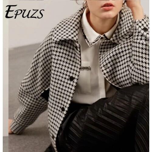 2021 Spring Women Vintage Lapel Long Sleeve Plaid Pocket Jacket Coat Fashion Slim Warm Button Jacket Famale Outerwear Chic Top