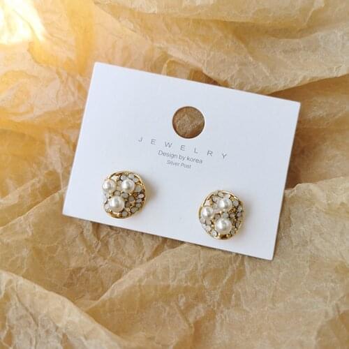 2020 Fashion Elegant Imitation Pearl Rhinestone Stud Earrings For Women Irregular Metal Round Vintage Earrings Brincos Jewelry