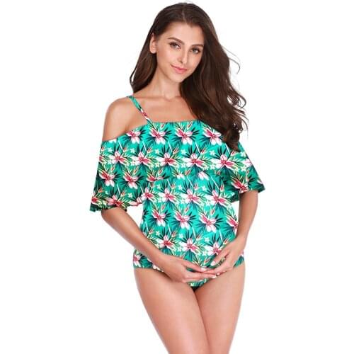 Maternity Swimsuit Women Flounce Off Shoulder Swimsuit Women Sexy Bodysuit Swimwear Ruffle One Piece Swimsuit Bathing Suit XL