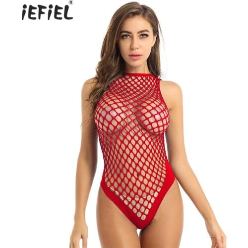 Womens Sexy Lingerie Bodysuits Erotic Hollow Out Netted Fishnet Bodystocking Catsuit Sleeveless See-through Bodysuit Nightwear