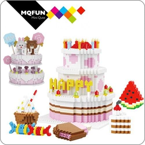 ZRK Happy Birthday Gift Cake Candy Watermelon Ice Cream Popsicle 3D Model DIY Diamond Mini Building Blocks Brick educational Toy