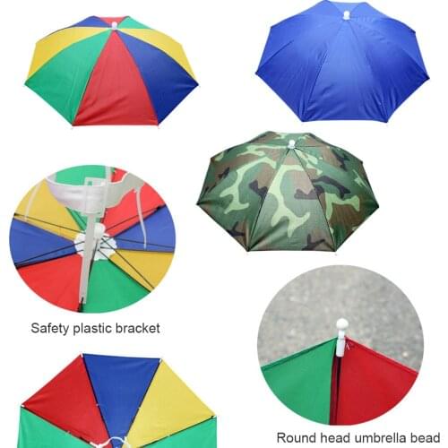 1Pcs New Umbrella Hat Novelty Foldable Sun Day Rainy Day Hands Free Rainbow Folding & Waterproof Multicolor Hat Cap Umbrella Hat