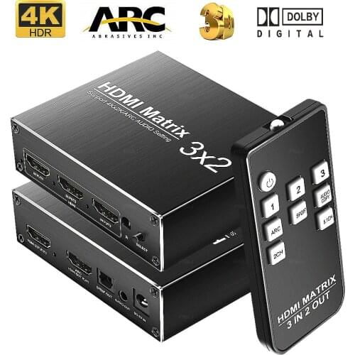 4K HDMI Matrix ARC HDR HDMI Switch Switcher with Remote Control 3 In 2 out HDMI Splitter Hub for PC XBOX DVD PS3 PS4 Projector