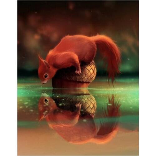 5D Diy Square/Round Diamond Painting Cross Stitch Squirrel Lying on Pine Cones Diamond Embroidery Full Diamond Wall Decor