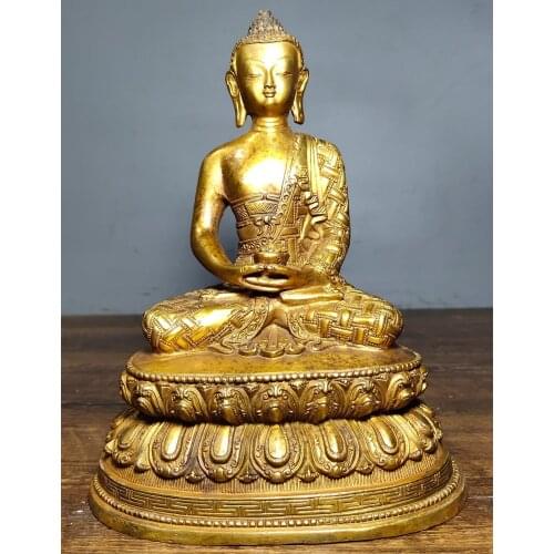 8"Tibet Buddhism Temple Old bronze Gilt Shakyamuni Buddha Medicine Buddha Double Lotus Terrace Enshrine the Buddha