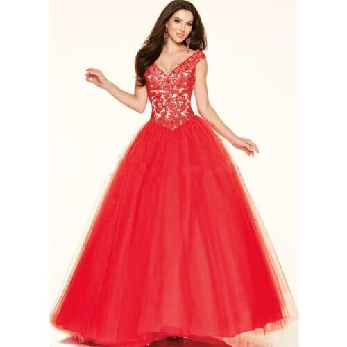 2018 Prom Vestido De Festa Longo Ball Gowns Formatura robe de soiree V-neck Appliques Beading Lace mother of the bride dresses