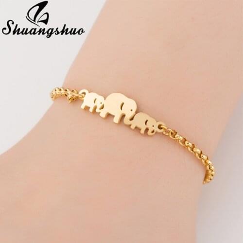 Shuangshuo Elephant Bracelets Bangles Handmade Animal Chain Link Bracelet Female Stainless Steel Bracelets for Women Accessories
