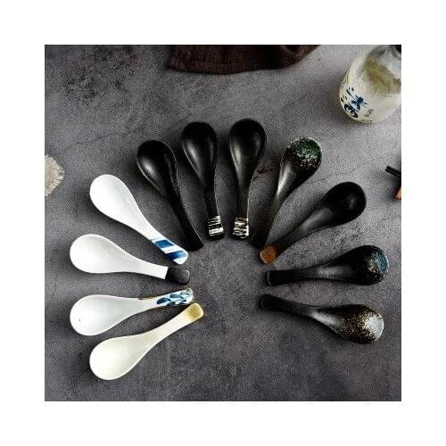 Household Ceramic Spoon Japanese Cuisine Tableware Small Rice Spoon Creative Retro Spoon Household Kitchen Supplies