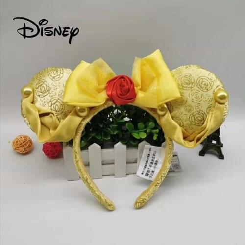 Disney Beauty And Beast Headband Flowers Party Headwear Stereo Mickey Ears Plush Headband Girl Toys Birthday Party Decoration