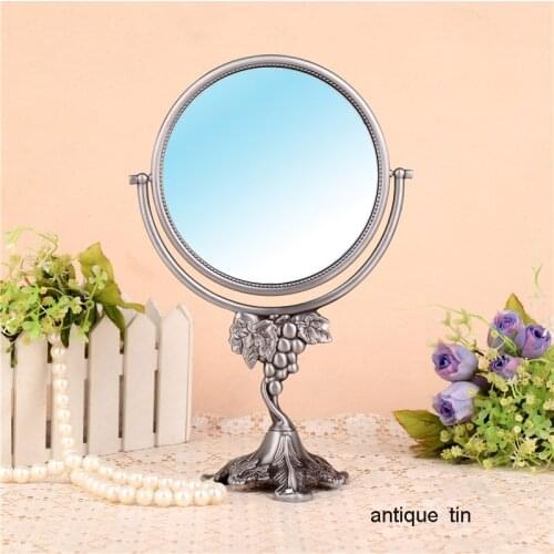 European Rural Style Lovely Princess desktop dressing Mirror Retro Bronze Copper Tin Round Table Double-sided Makeup Mirror