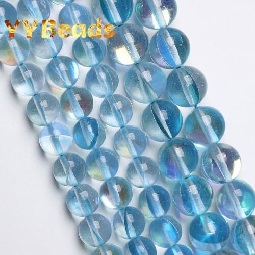 Smooth Austria Blue Crystal Moonstone Glitter Beads 6 8 10 12mm Natural Round Loose Charm Beads For Jewelry Making DIY Bracelets