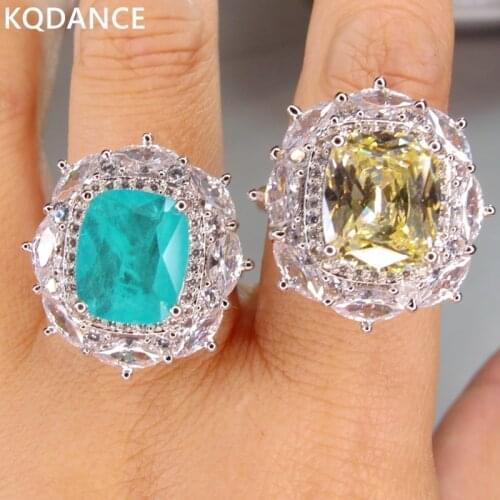 Simulate Yellow Moissanite Diamond Paraiba Tourmaline pariba Gemstone Ring For Women Anniversary Gifts Cocktail Party Jewelry