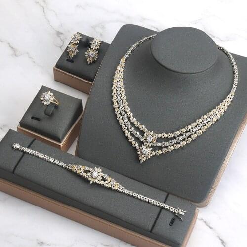 TIRIM Hot Elegan Fine Jewelry Sets Cubic Zirconia Bridal Necklace Earrings Bracelet Ring Dubai Jewelry Set For Women Wedding