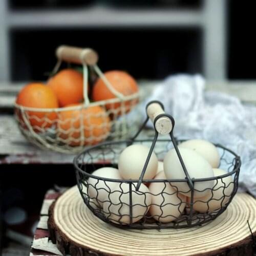 Storage Basket Wooden Handle Portable Multi-Function Vegetable Fruit Egg Groceries Organizer Baskets Home Kitchen Tool Supplies