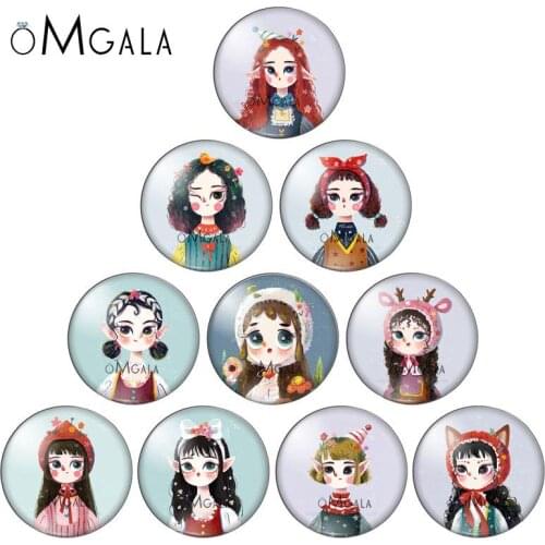 Cartoon Cute Baby Gilrs Round Glass Cabochon 12mm 16mm 18mm 20mm 25mm DIY Keychain Earrings Jewelry Findings