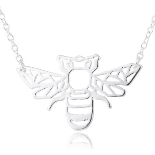 Fashion Stainless Steel Origami Bee Necklace For Girl Kids Cute Pendant Necklaces Fashion Choker Animal Hollow Geometry Jewelry