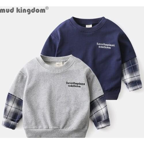 Mudkingdom Fashion Boys Sweatshirts Ribbed Plain Crewneck Cotton Long Sleeve Tops Spring and Autumn Drop Shoulder Kid Clothes