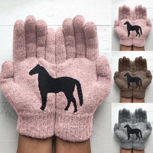 Men Women Gloves Cartoon Horse Gloves Autumn Winter Full finger Warm Gloves WoolenThick Cute Fashion New Outdoor Cycling Gloves