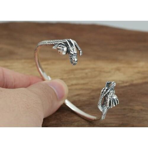 925 Sterling Silver 3D dragon men women lovers' bracelet bangle cuff A2945